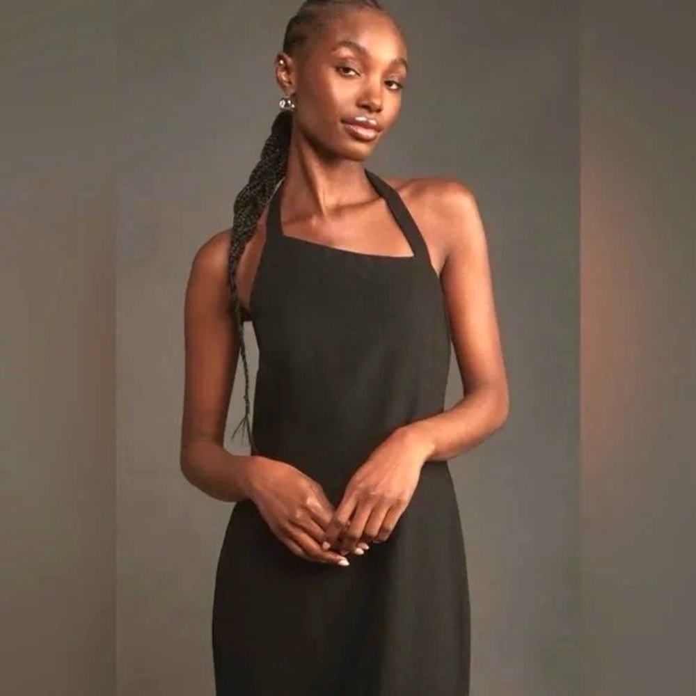 NWT Anthropologie Linen Asymmetrical Halter Belt Back Column Midi Dress Sz XL - Picture 2 of 11